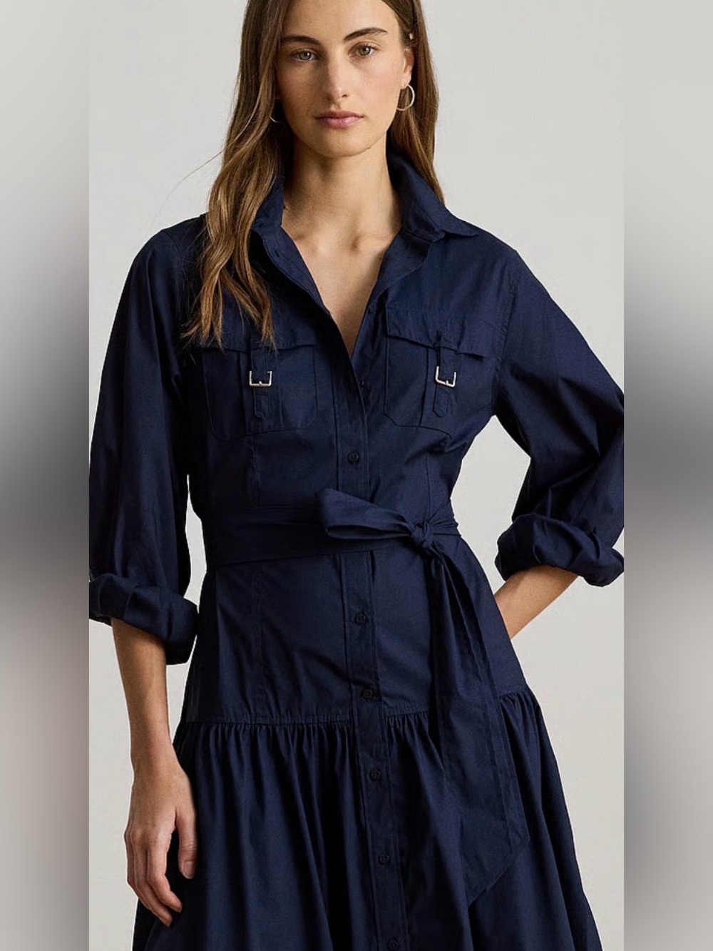 Lauren Ralph Lauren Buckle-Trim Cotton-Blend Shirtdress - Short Dresses